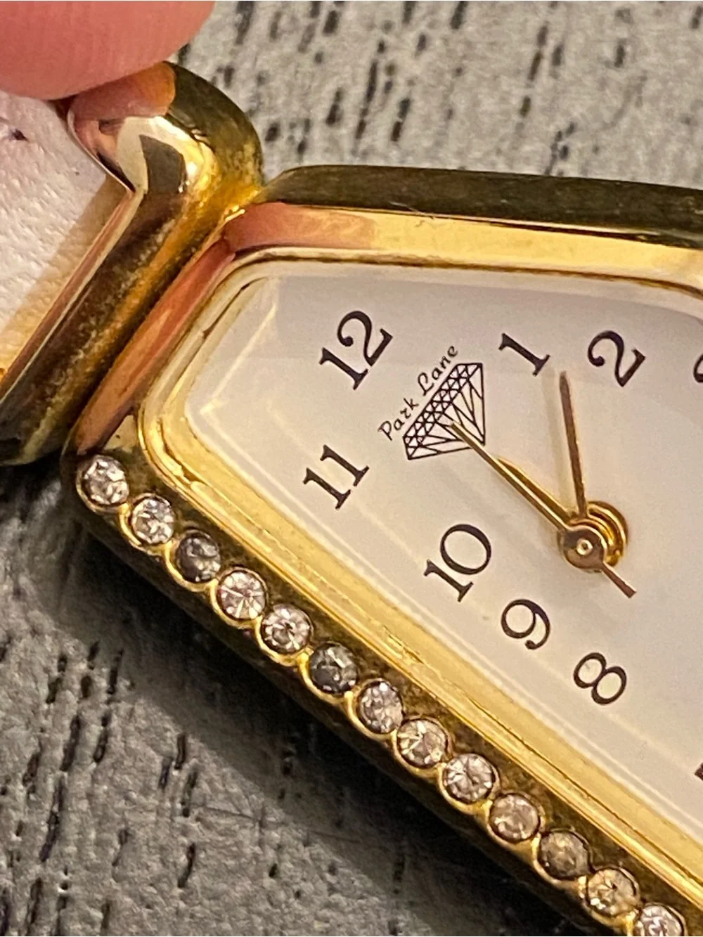 Park Lane Gold-Tone Half-Hexagon Watch with White Leather Strap